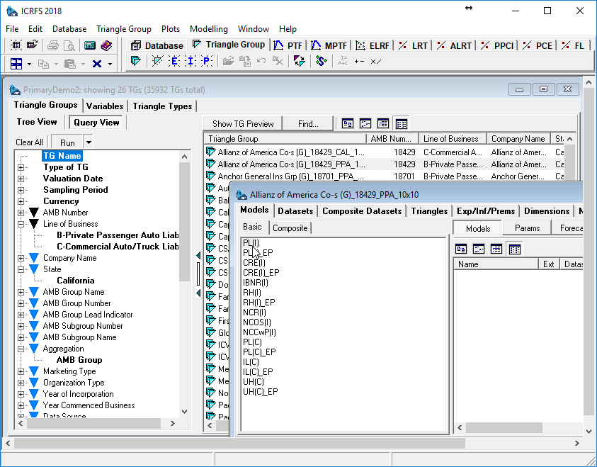 triangle groups via query view and display of open triangle group contents